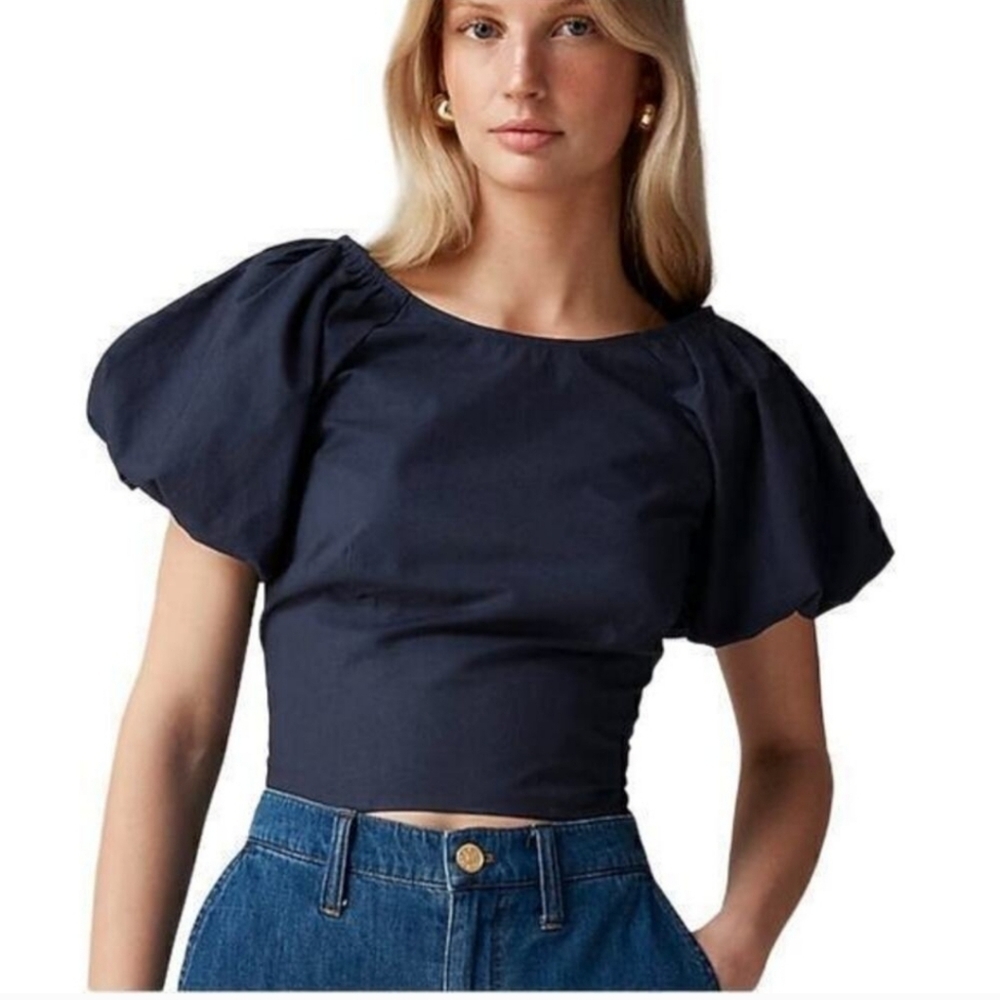 J. Crew Fitted Puff Sleeve Top CA593 NWT Navy